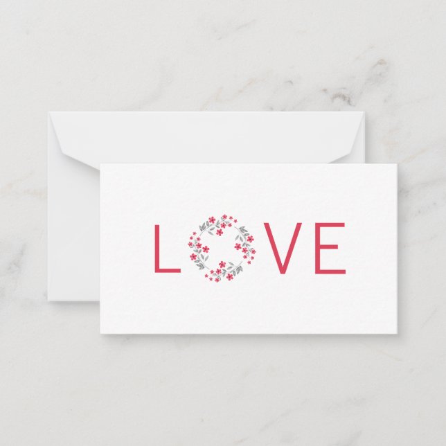 Röd grå akvarell blomsterkrans anteckningskort (Framsida)