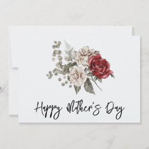 Röd Grå & Kräm Boho Blomsterbukett Mors Dag Julkort