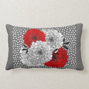 Röd Grå Och Vit Blommig Polka Prick Mix Design Lumbarkudde