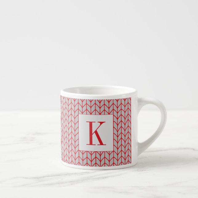 RÖD GRÅ STICKAD Espressokopp + Initial (Höger)