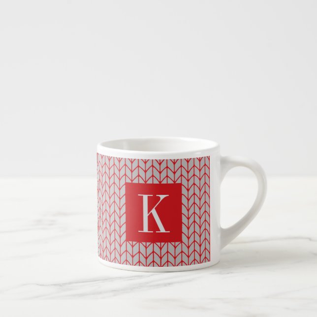 RÖD GRÅ STICKAD Espressokopp + Initial II (Höger)