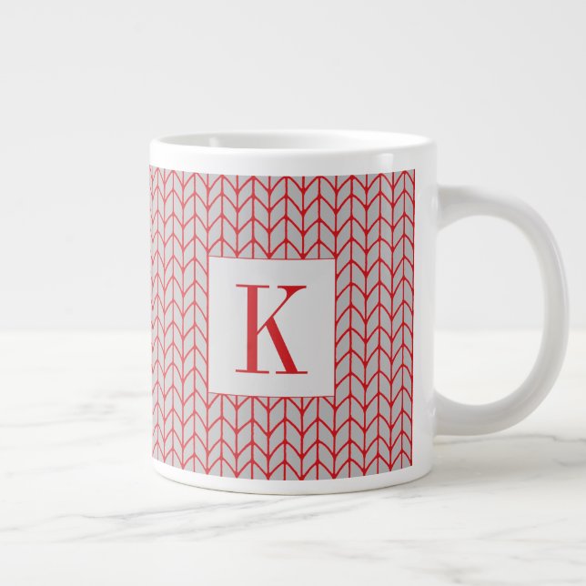 RÖD GRÅ STICKAD Stor vit mugg + Initial Jumbo Mugg (Höger)