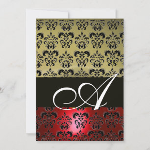 RÖD GRÅ SVART DAMASK MONOGRAM ,ljus vit Inbjudningar