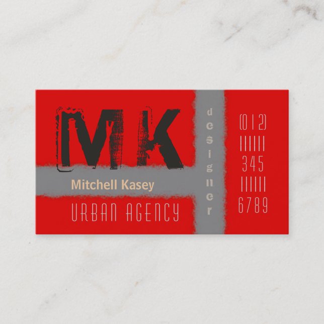 Röd & grå visitkort för stads- Grungedesign (Framsida)