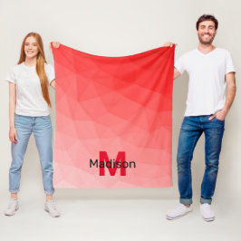 Röd gradient geometrisk nätmönster Monogram Fleecefilt