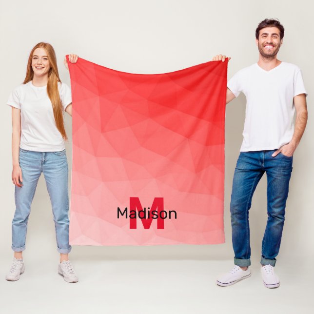 Röd gradient geometrisk nätmönster Monogram Fleecefilt (På plats)