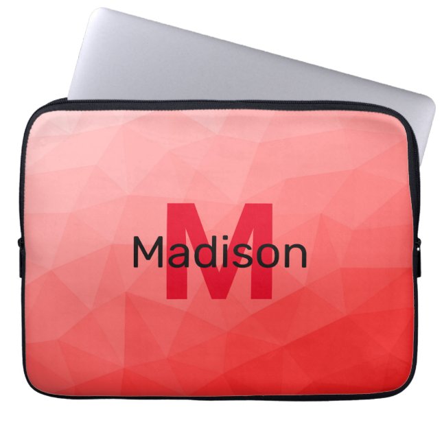 Röd gradient geometrisk nätmönster Monogram Laptop Fodral (Framsidan)