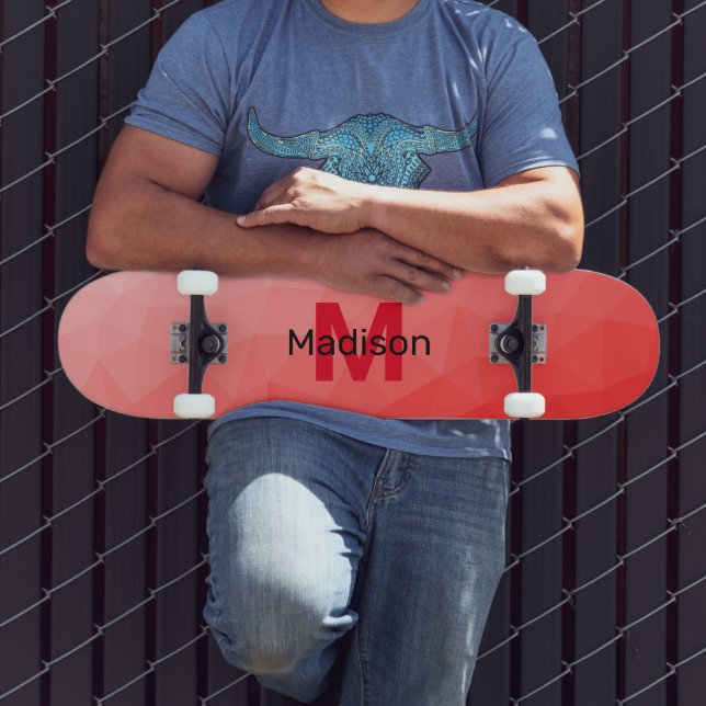 Röd gradient geometrisk nätmönster Monogram Mini Skateboard Bräda 18,5 Cm (Utomhus 3)