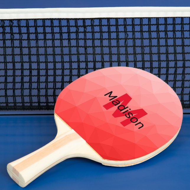 Röd gradient geometrisk nätmönster Monogram Pingisracket (Insitu)
