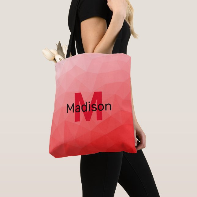 Röd gradient geometrisk nätmönster Monogram Tygkasse (Närbild)