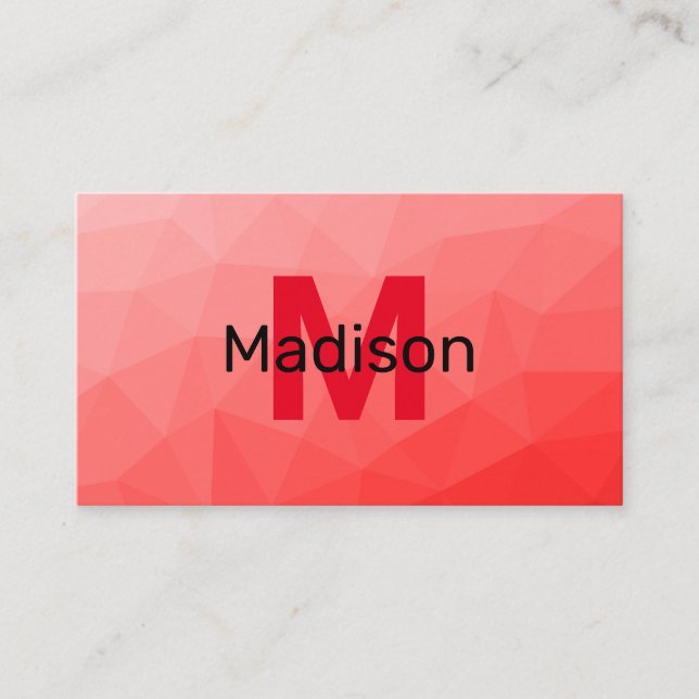 Röd gradient geometrisk nätmönster Monogram Visitkort (Framsida)