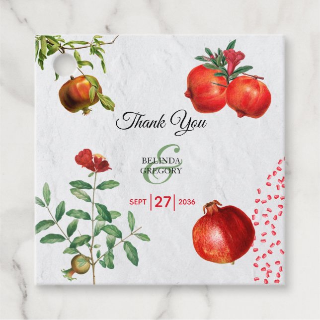 Röd granatäpple, Botaniska Medelhavets Bröllop Gåvor Etiketter (Framsida)