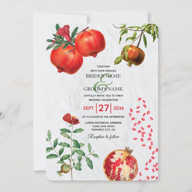 Röd granatäpple, Botaniska Medelhavets Bröllop Inbjudningar (Framsida)
