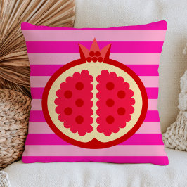 Röd Granatäpple på Fuchsia Rosa Randig Fruktkonst Kudde