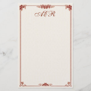 Röd gränsad brevpapper för Monogrammed art nouv