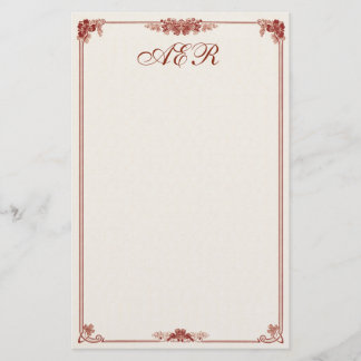 Röd gränsad brevpapper för Monogrammed art nouveau