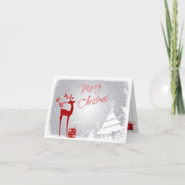 Röd, Grått God jul Träd och Hjort-fotokort Helgkort