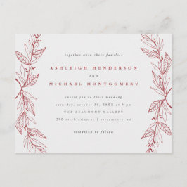 Röd & Grått Hand-dragen botaniskt andedräkt Bröllo Inbjudan Vykort