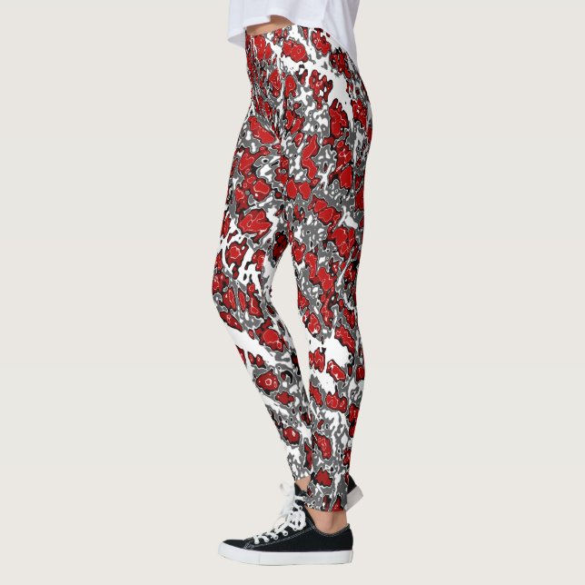 Röd-Grått och vita utskrifter av platta Abstrakter Leggings (Vänster)