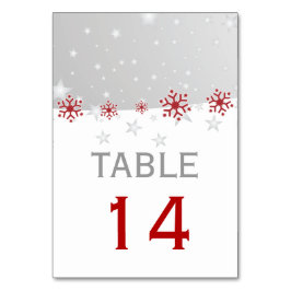Röd, grått snöflingor det moderna bröllop-bordsnum bordsnummer