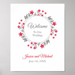 Röd, Grått Watercolor Blommigt Wandeans Poster