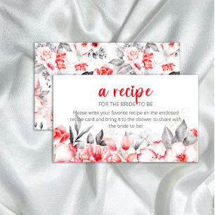 Röd Grått Watercolor Flowers Recept for the bride Tilläggskort