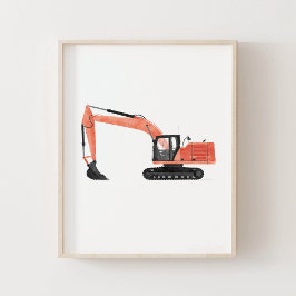Röd Grävmaskin Bygg Barnens Rumsdekoration Poster