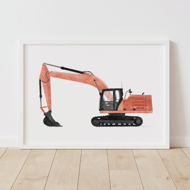Röd Grävmaskin Bygg Barnkammardekor Poster (Skapare uppladdad)