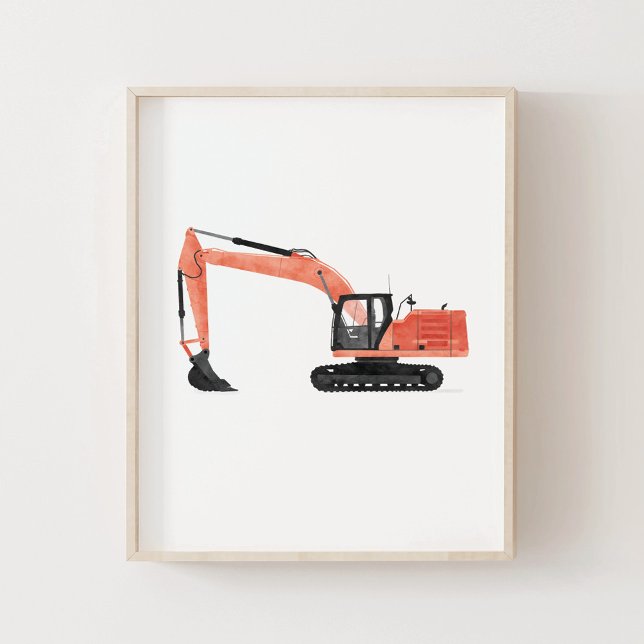 Röd Grävmaskin Byggande Barnkammardetaljer Poster (Skapare uppladdad)