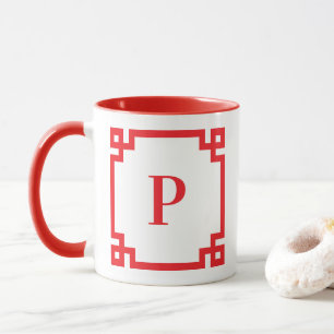 Röd grekisk nyckelkantmonogram mugg