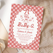 Röd grillbaby-Q baby shower-inbjudan