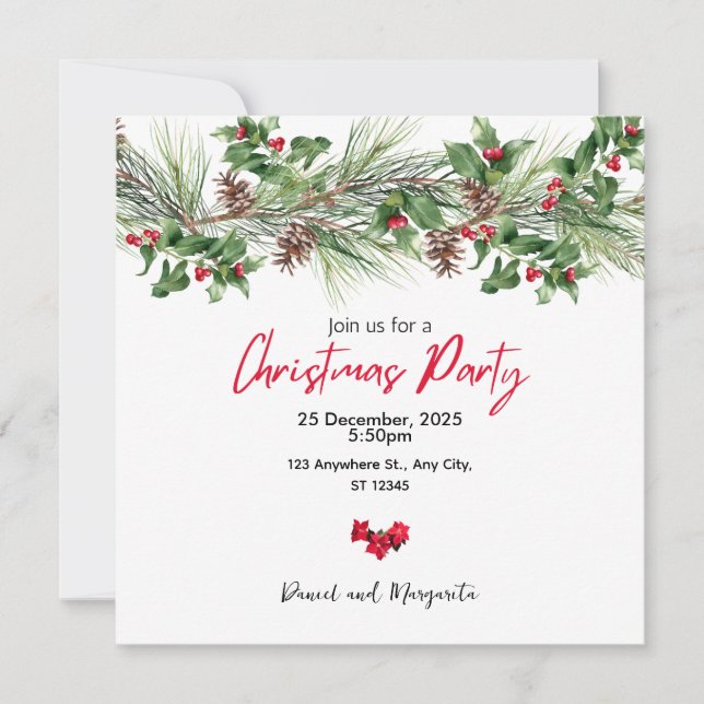 Röd Grön Akvarell Julfestinladan Julkort (Framsida)