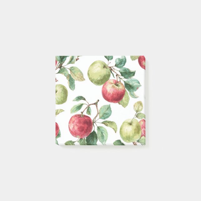 Röd Grön Äpple Frukt Mönster Akvarell Rustik  Post-it Block (Framsida)