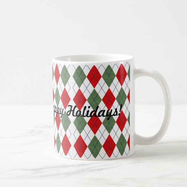 Röd Grön Argyle Rutig God Jul Kaffemugg (Höger)