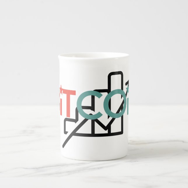 "Röd Grön Bitcoin Tillväxtdiagram Stjärnor Design" Benporslin Mugg (Framsidan)