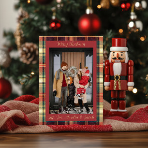 Röd Grön Blå Tartan Jul Fotokort Julkort