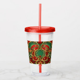 Röd Grön Blommig Jul Acryl Tumbler Take Away Mugg
