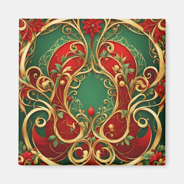 Röd Grön Blommig Jul Högtid Magnet (Framsidan)