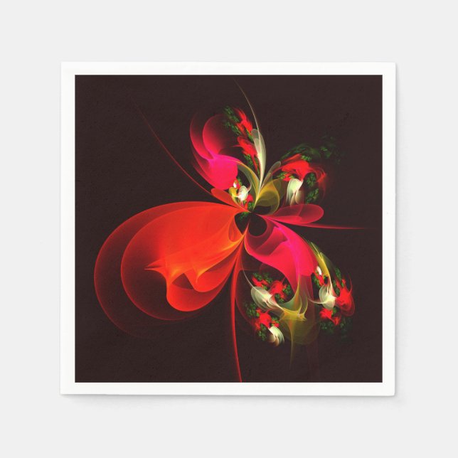 Röd Grön Blommig Modern Abstrakt Konst Mönster #02 Pappersservett (Framsidan)