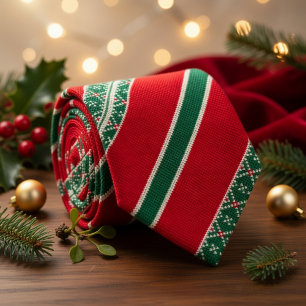 Röd Grön Broderi Julmönster Slips