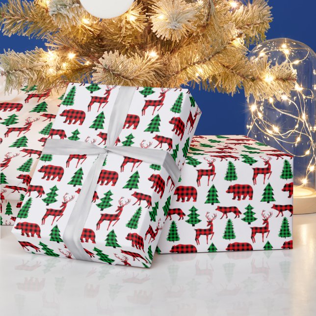 Röd Grön Buffalo Rutig Björnar Vargar Hjort Jul Presentpapper (Helgdagar)