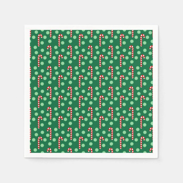 Röd Grön Candy Cane Pepparmynta Jul Pappersservett (Framsidan)