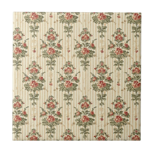 Röd Grön Damask Vintage Dekorativ Klassisk Kakelplatta (Framsidan)