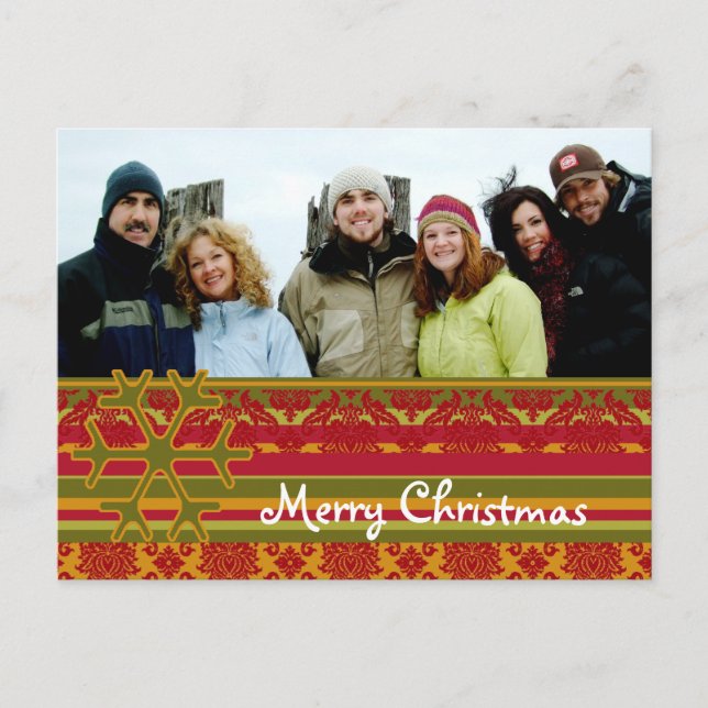 Röd grön damastast god julvykort helg vykort (Framsida)