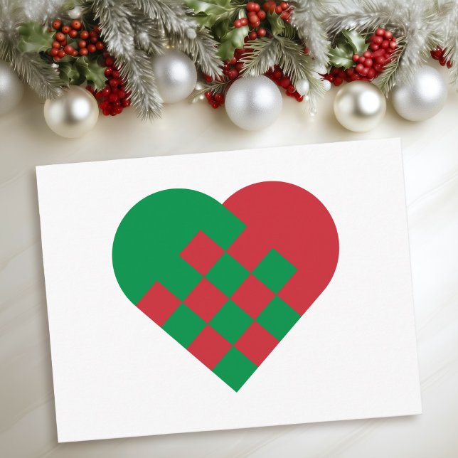 Röd Grön Dansk Hjärtform Helg Vykort (Red Green Danish Heart Holiday Postcard)
