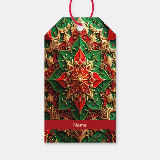 Röd Grön Dekorativ Presentförpackning Holiday Presentetikett (Framsidan)
