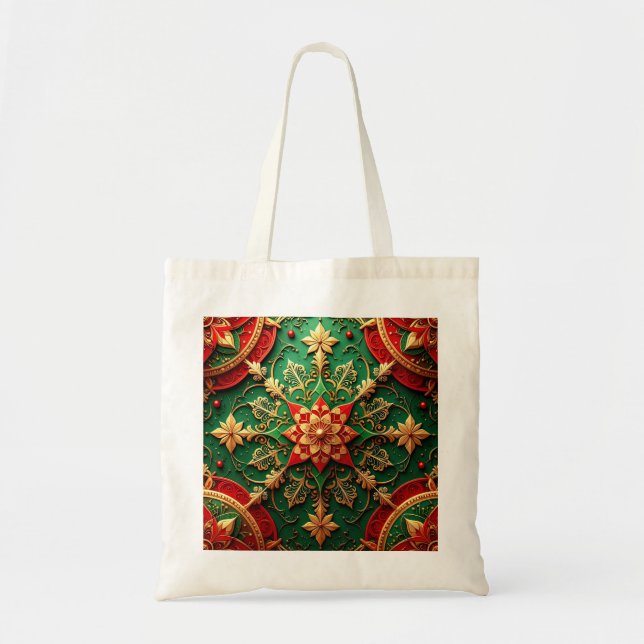 Röd Grön Dekorativ Semestertotebag Tygkasse (Framsidan)