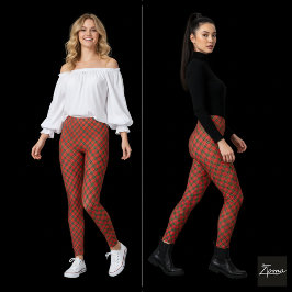 Röd Grön Diagonal Plaid Cirkulär Distorsion Leggings