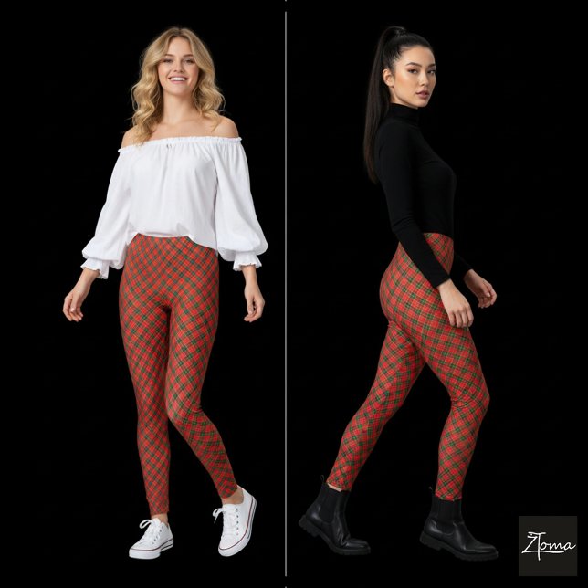 Röd Grön Diagonal Plaid Cirkulär Distorsion Leggings (Skapare uppladdad)