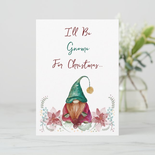 Röd Grön Gnome Julbär Poinsettia akvarell Inbjudningar (Stående Fram)